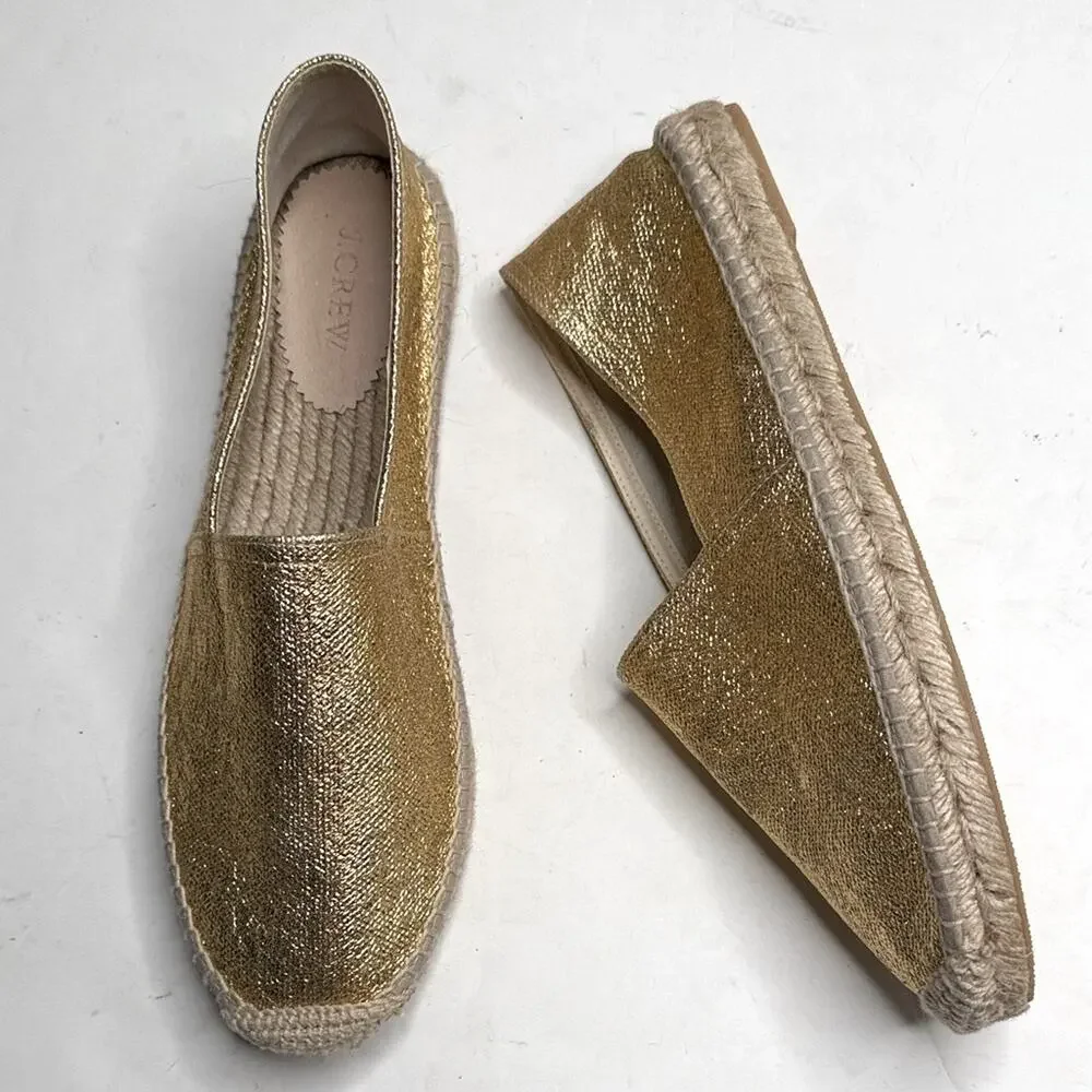 J. Crew Made-in-Spain espadrille Flats in Gold metallic canvas S-378 Sz 12